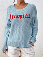 Letter Round Neck Long Sleeve Sweater (9)