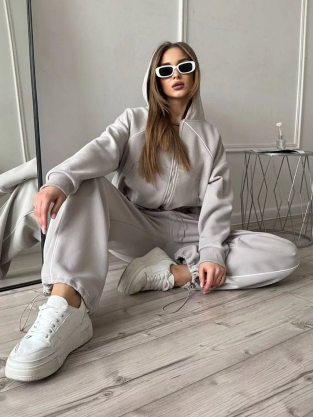 Fleece Zip-up Hoodie Joggers Set (26)