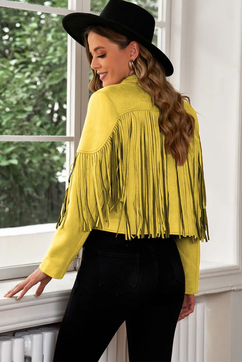 Fringe Trim Lapel Collar Cropped Blazer (10)