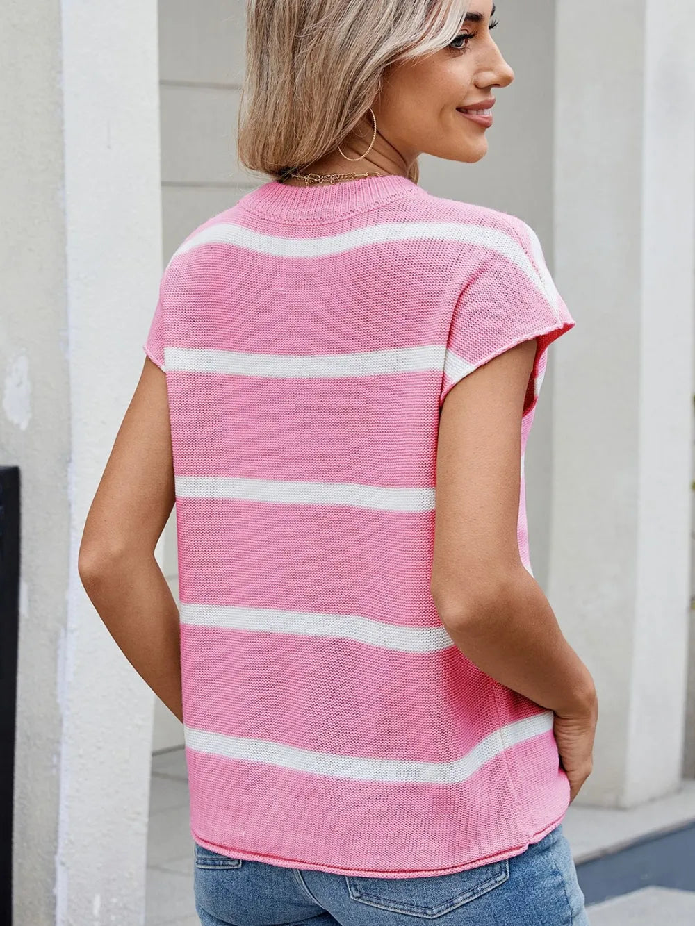 Exposed Seam Striped Round Neck Knit Top (10)