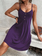 Decorative Button Scoop Neck Mini Cami Dress (9)