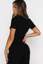 Round Neck Short Sleeve Top Pants Set (15)