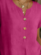 Decor Button Short Sleeve Blouse (3)