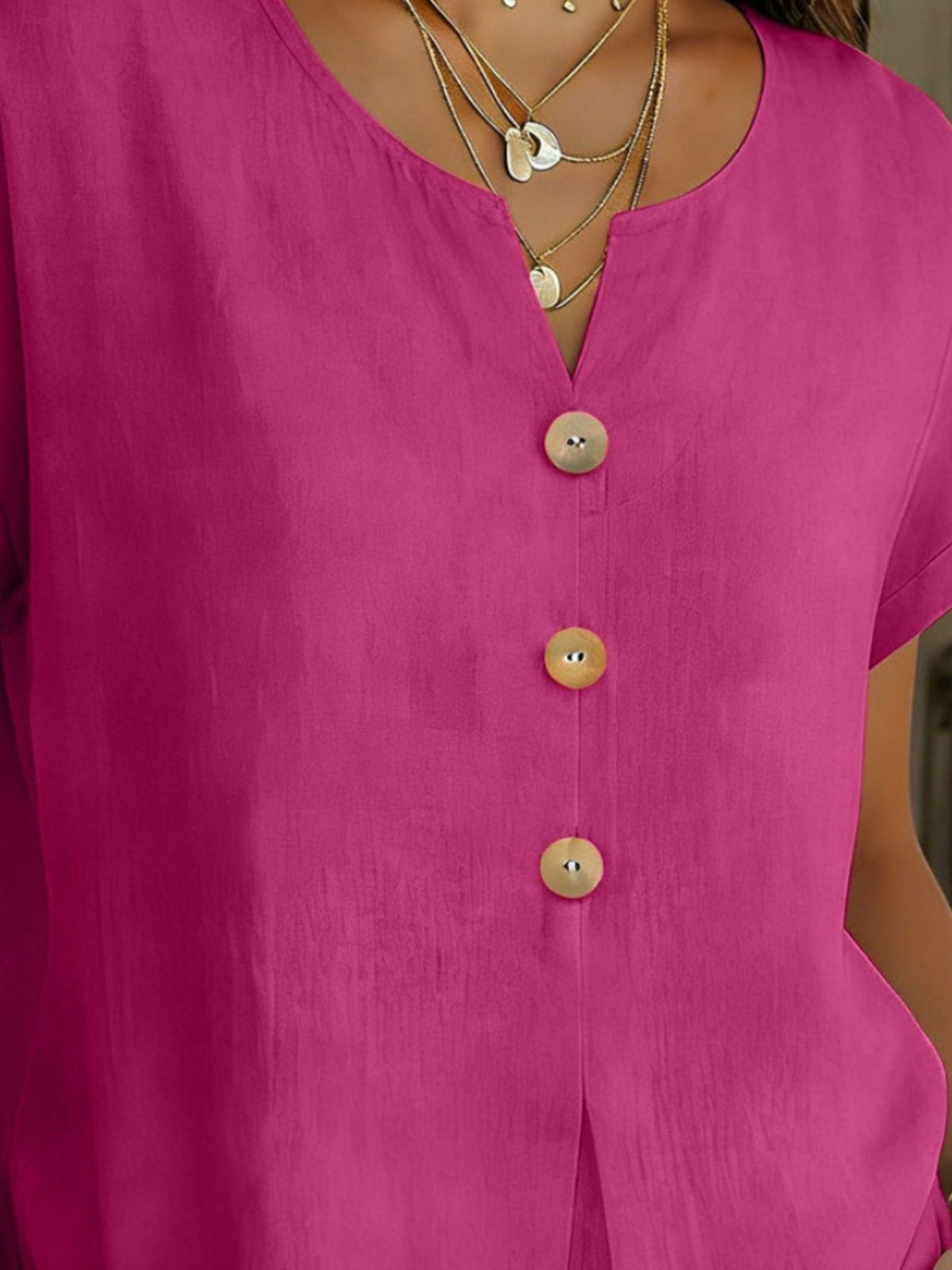 Decor Button Short Sleeve Blouse (3)