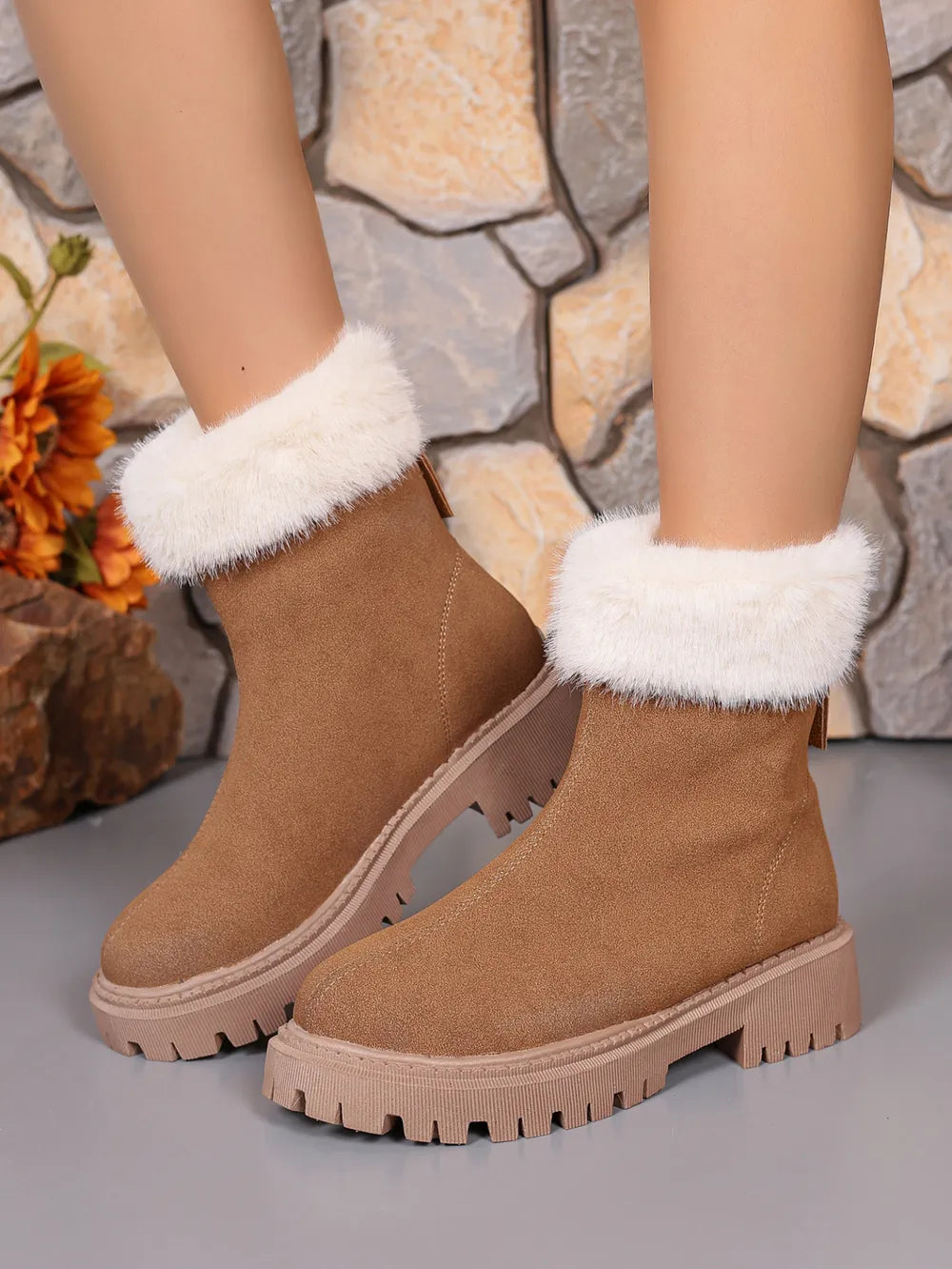 Faux Fur Trim Suede Platform Boots (2)