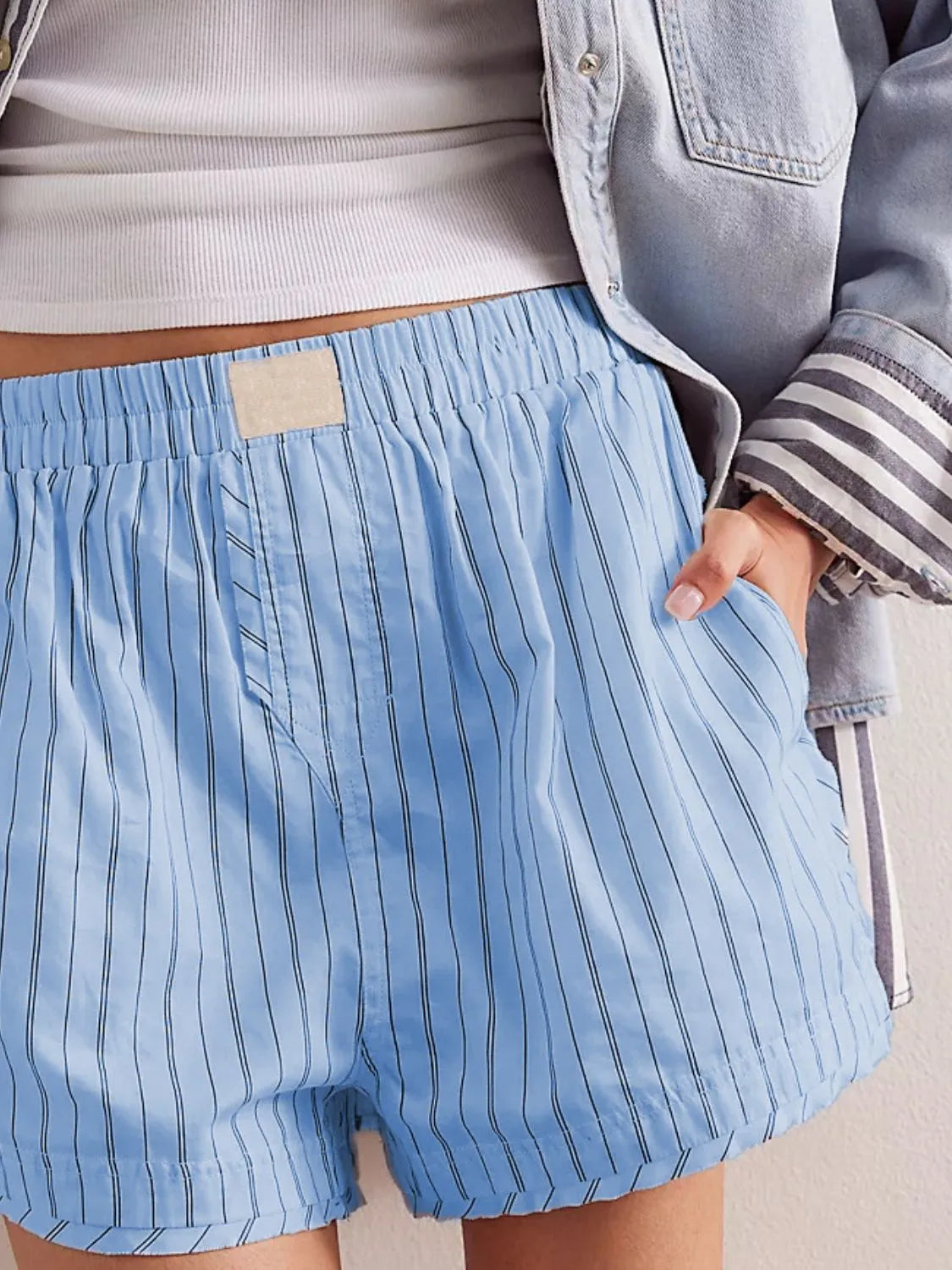 Striped Elastic Waist Shorts (12)