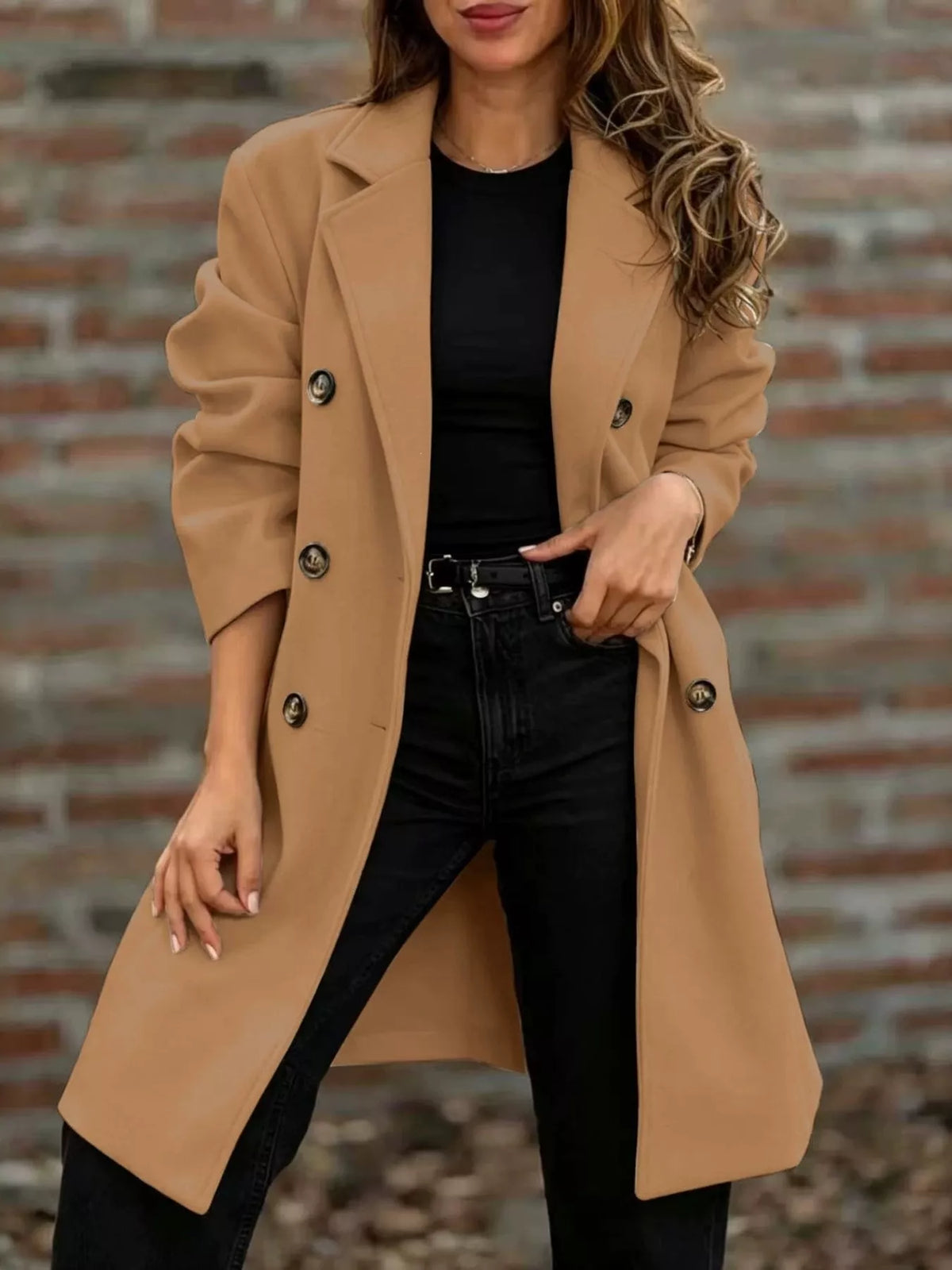 Full Size Double-breasted Lapel Collar Coat Plus (3)