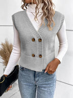 Full Size Button Up V-neck Sweater Vest (8)
