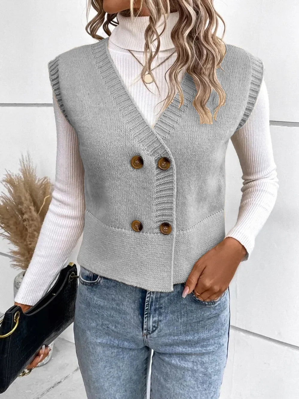 Full Size Button Up V-neck Sweater Vest (8)