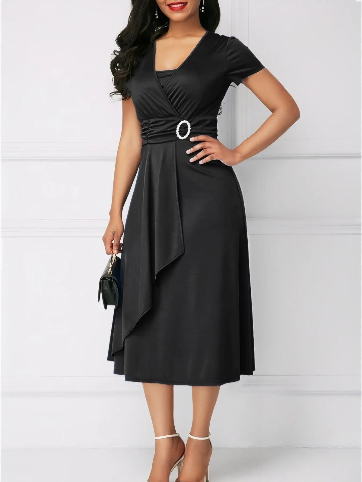 Short Sleeve Midi Wrap Dress Belt Detail (5)