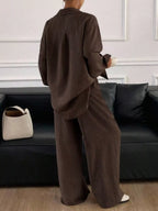 Button-down Shirt Wide-leg Pants Set (18)