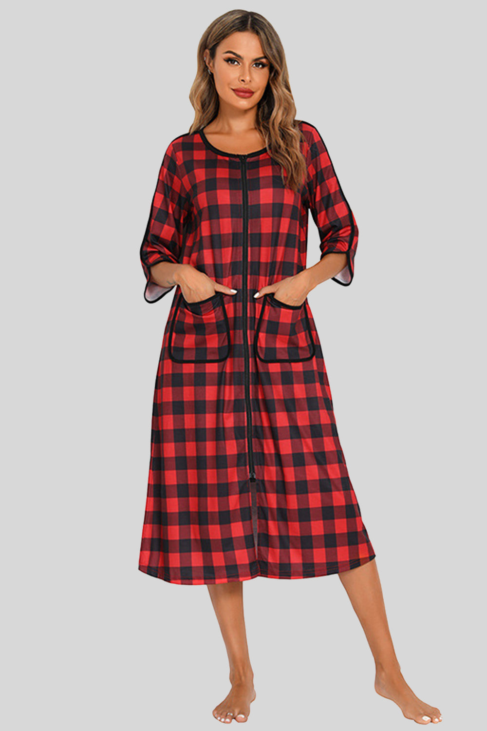 Round Neck Three-quarter Sleeve Midi Night Dress (25)