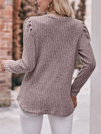 Ribbed Knit Puff Sleeve T-shirt (4)