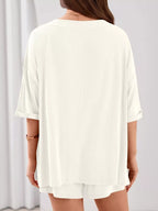 Casual Solid Color V-neck Top Shorts Set (28)