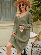 V-neck Long Sleeve Sweater Dress (3)