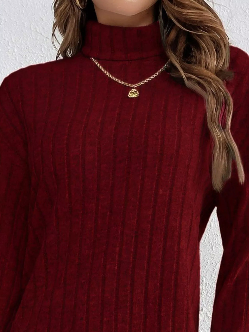 Casual Ribbed Turtleneck Long Sleeve Mini Dress (11)