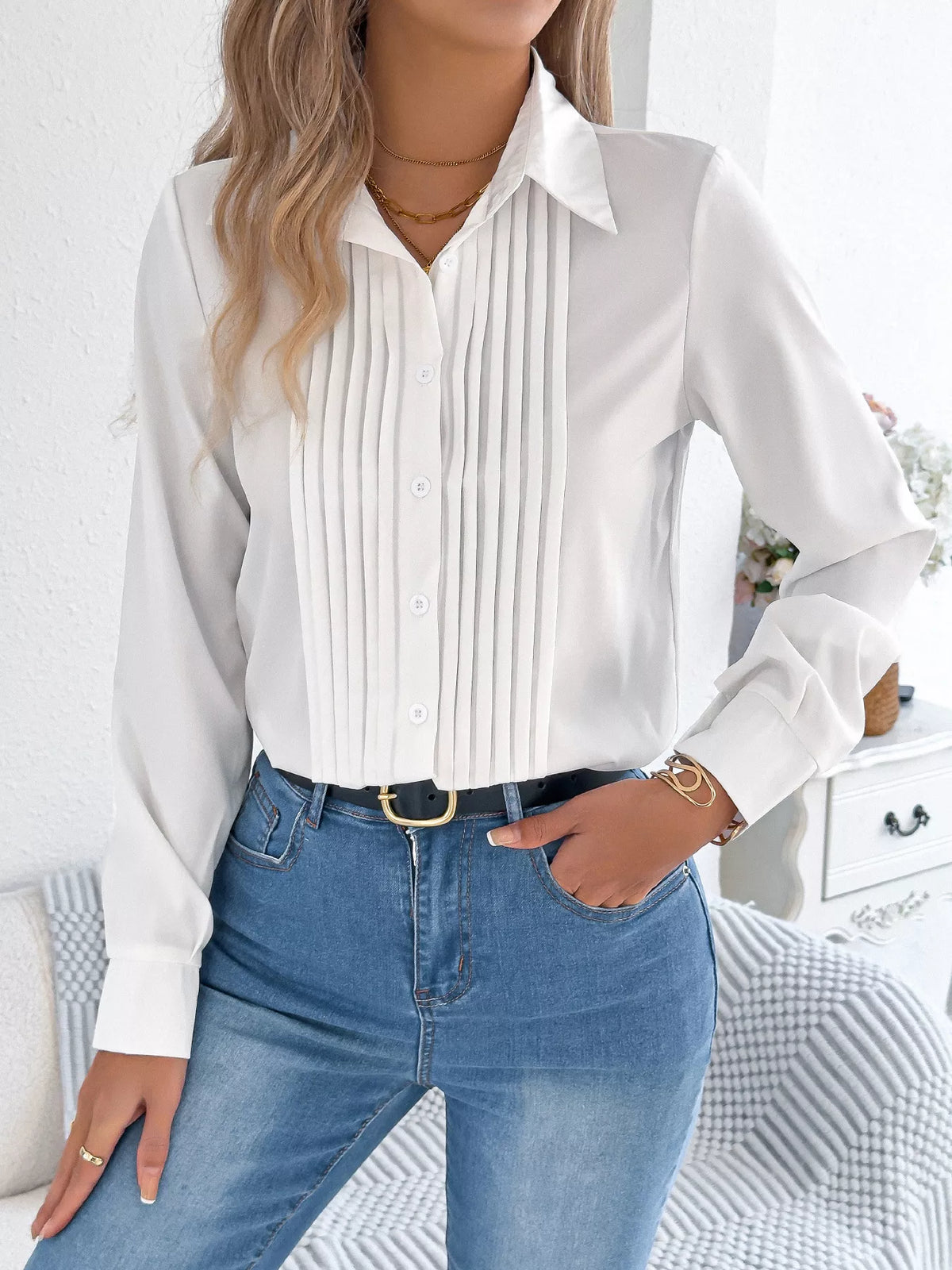 Pleated Front Long Sleeve Shirt (7)
