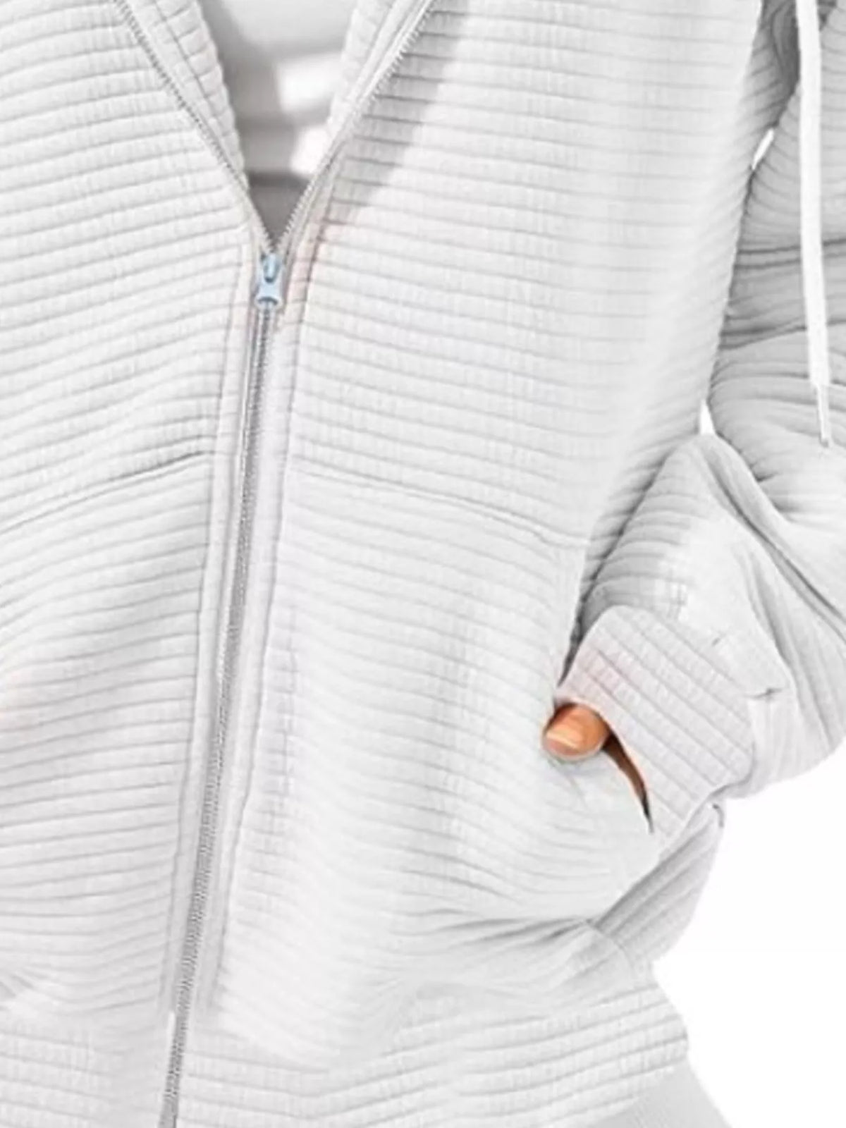 Drawstring Zip Up Dropped Shoulder Hoodie (15)