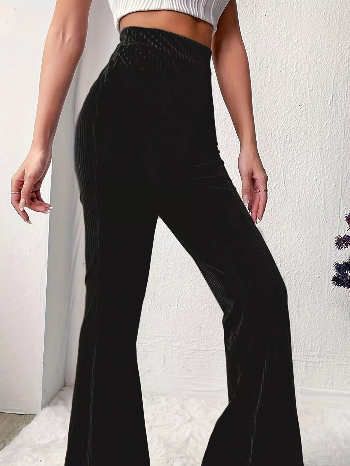 Full Size High-waisted Velvet Flare Pants Plus (4)