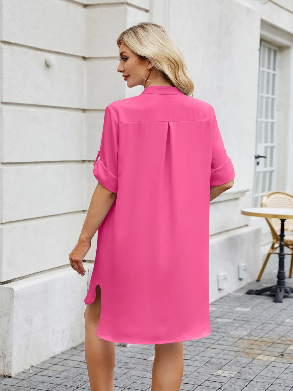 Notched Long Sleeve Mini Shirt Dress (3)