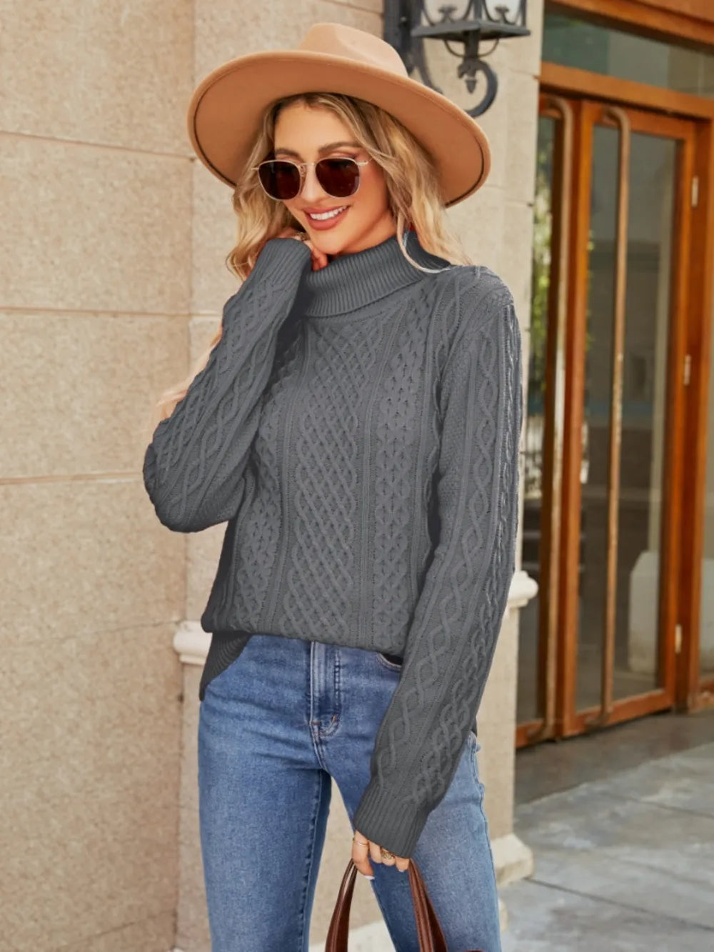 Cable-knit Mock Neck Sweater (8)
