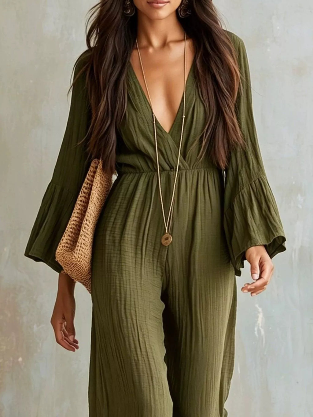 Textured Flare Sleeve Jumpsuit (8)