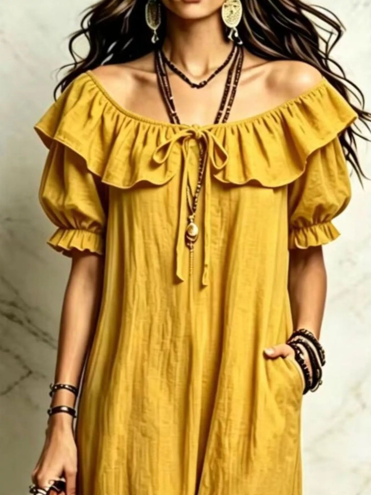Ruffle Trim Puff Sleeve Maxi Dress (8)