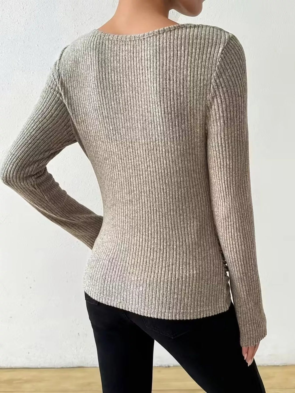 Cowl Neck Ribbed Long Sleeve Sweater (12)