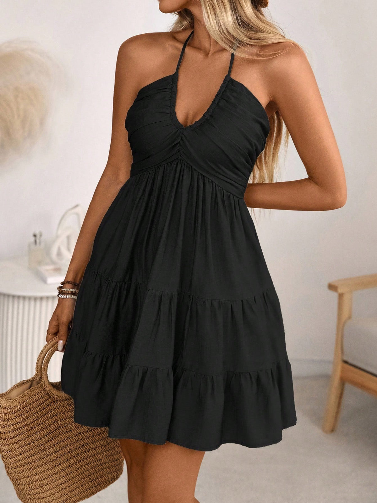Smocked Halter Neck Tiered Dress (25)
