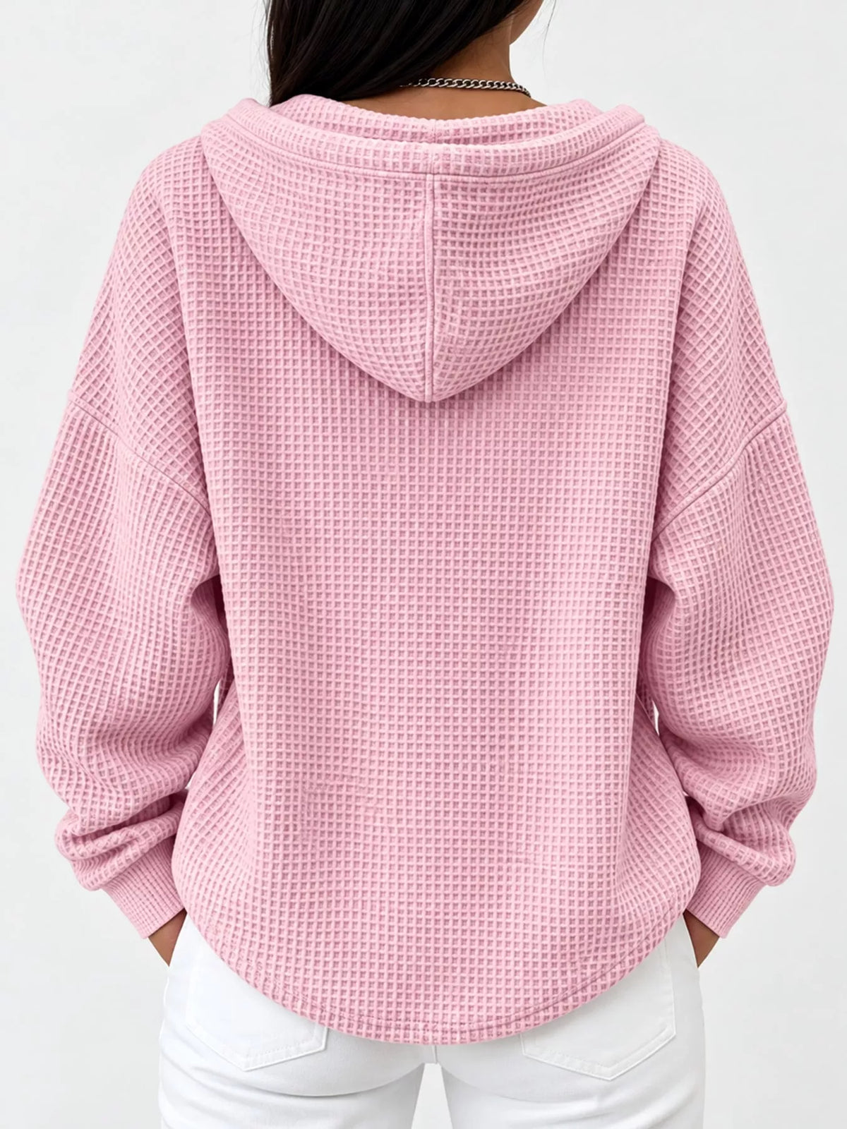 Full Size Waffle Knit Button Detail Hoodie Plus (17)