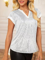 Sequin Notched Cap Sleeve Blouse (23)
