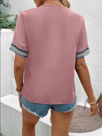 Full Size V-neck Short Sleeve Blouse (10)