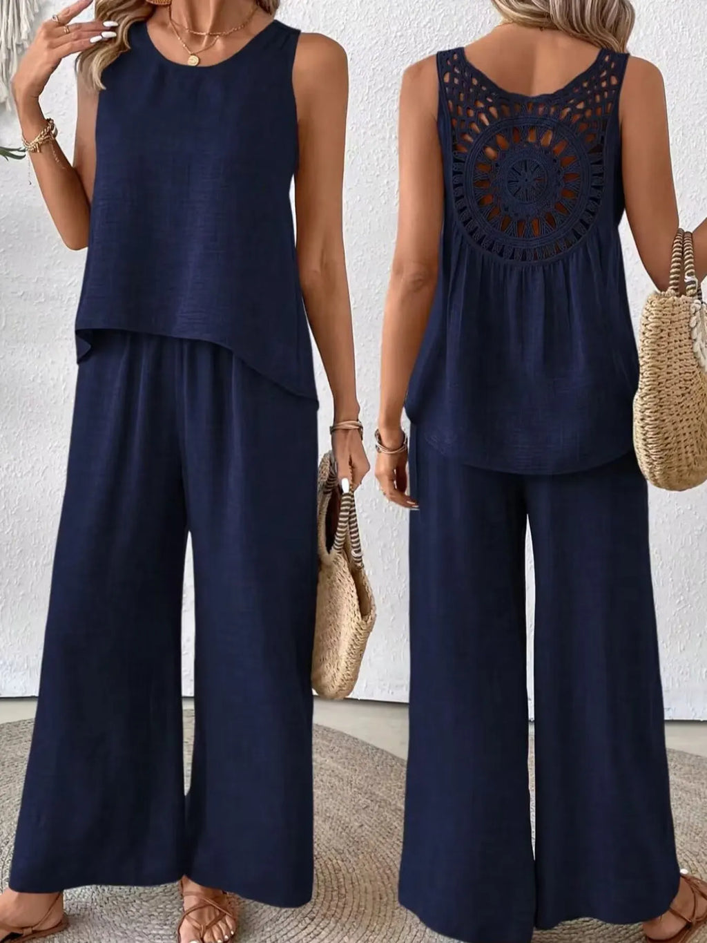 Round Neck Tank Wide Leg Pants Set (14)