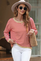 Striped Round Neck Drop Shoulder T-shirt (2)