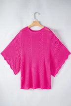 Scallop Edge Half Sleeve Pointelle Knit Top (3)