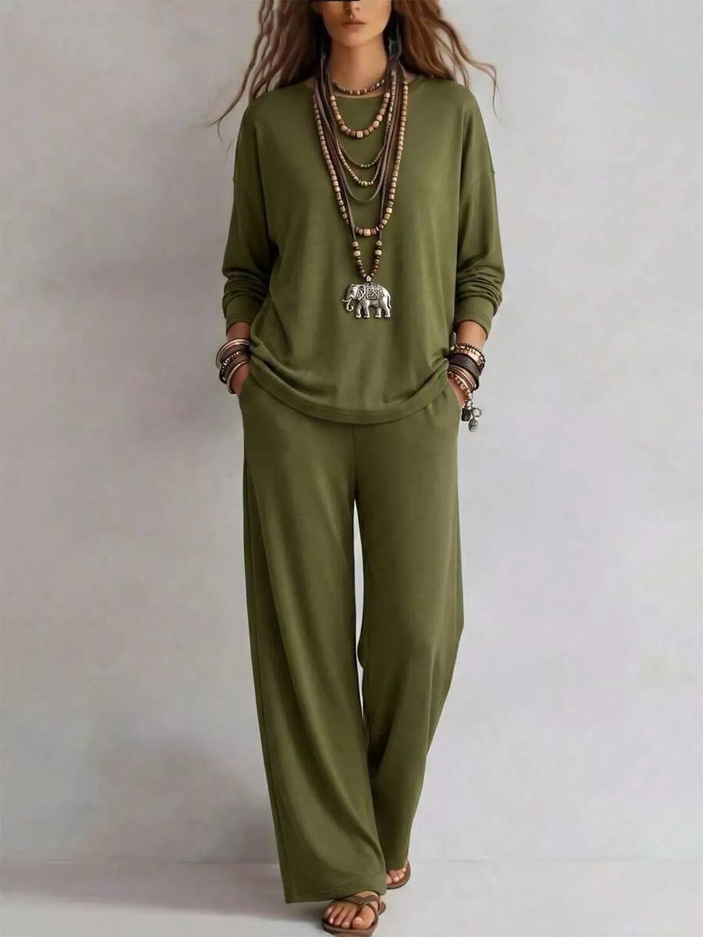 Round Neck T-shirt Wide-leg Pants Set