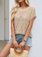 Openwork Short Sleeve Knit Top (8)