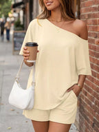 Full Size One Shoulder Top Shorts Set Plus (24)