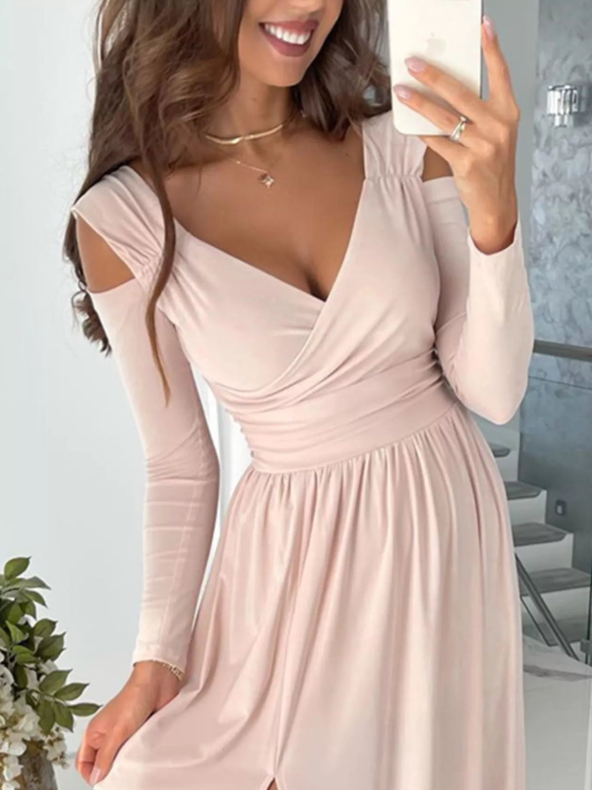Slit Surplice Cold Shoulder Maxi Dress (2)