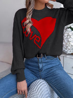 Love Heart Round Neck Dropped Shoulder Sweater (18)