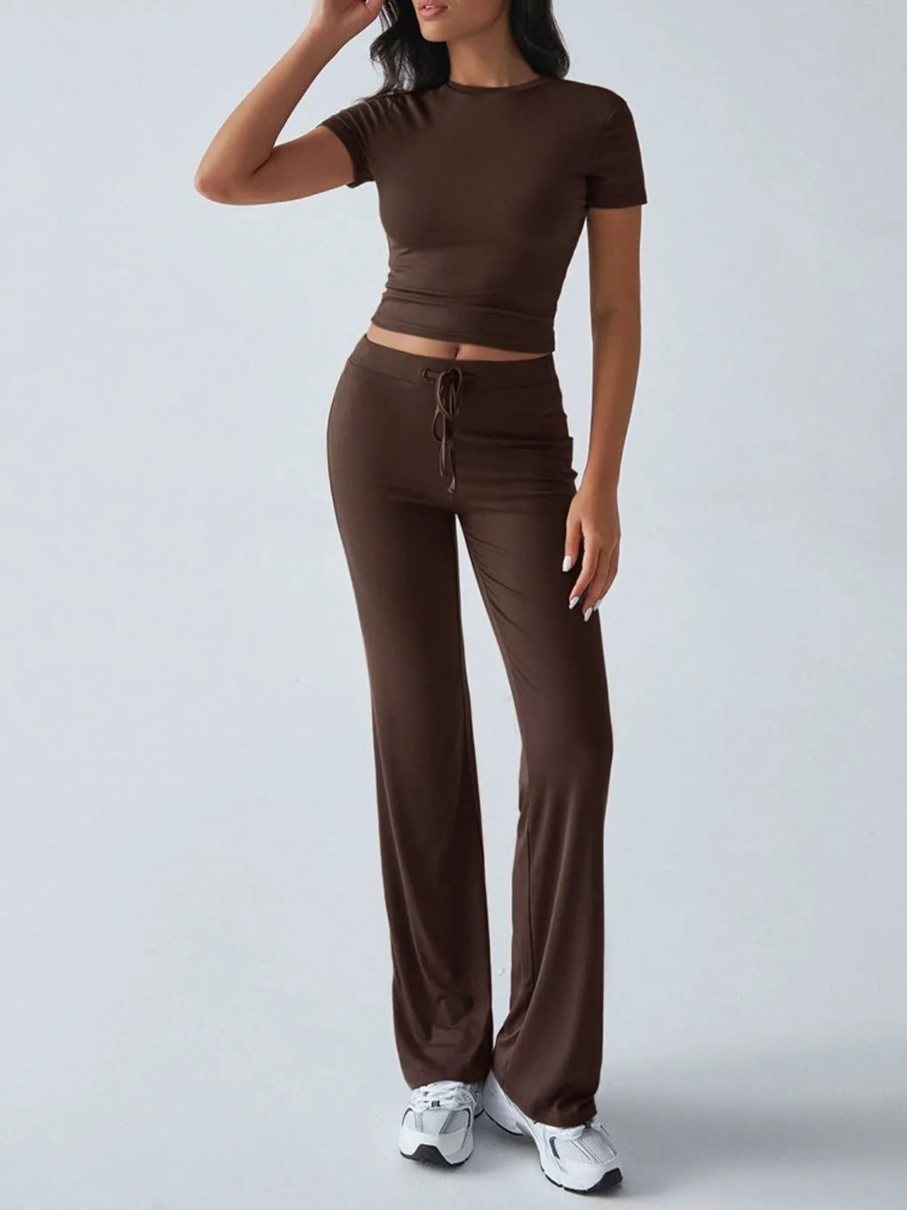 Round Neck Short Sleeve Top Pants Set (16)