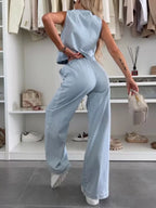 Tie Front Vest Jeans Denim Set (4)