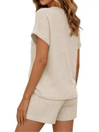 Casual Ribbed Knit Tee Shorts Set (8)