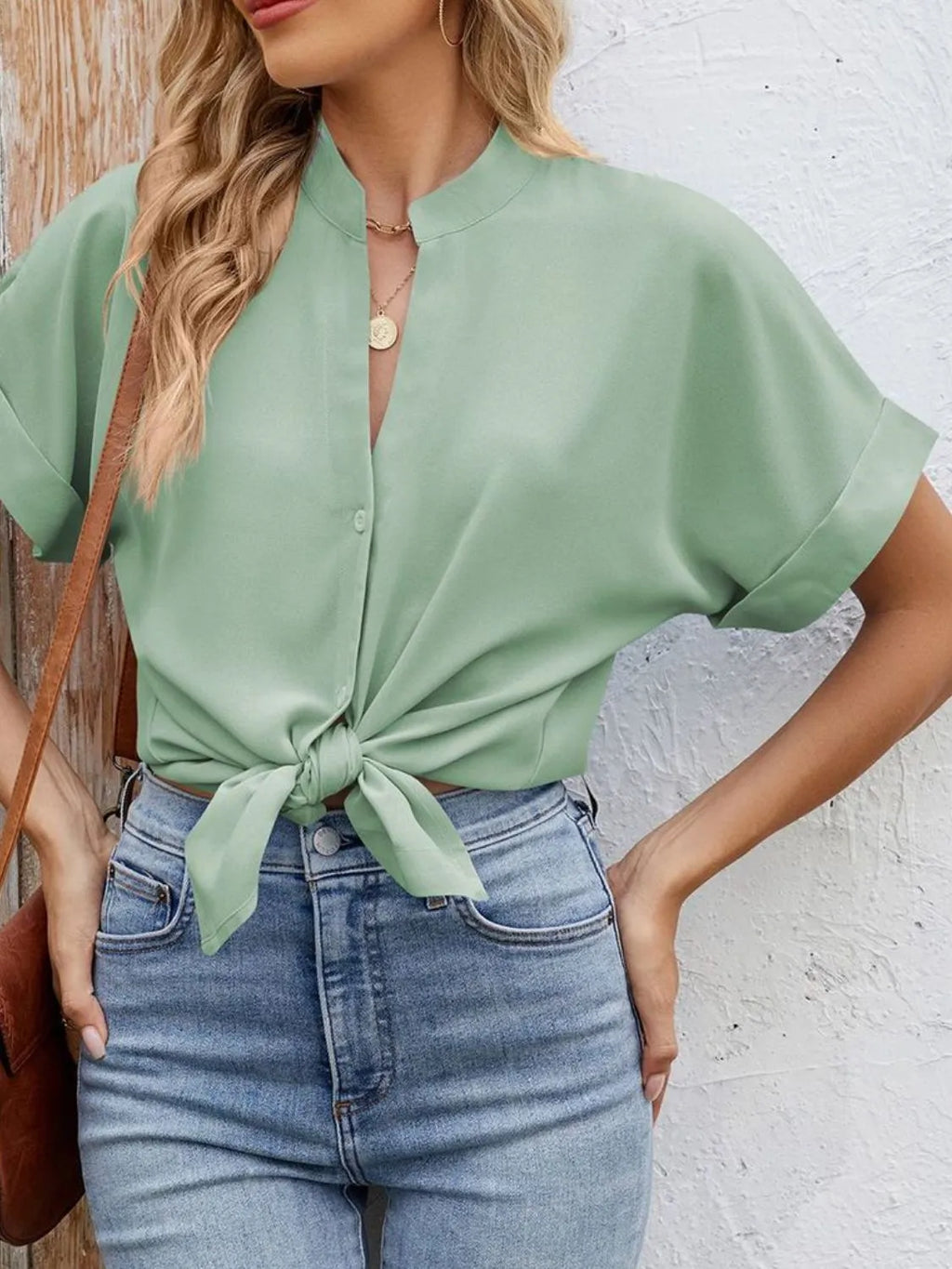 Notched Short Sleeve Blouse (27)