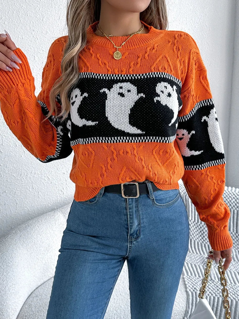 Ghost Round Neck Long Sleeve Sweater (5)