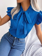 Bow Tie Ruffle Sleeve Blouse (18)