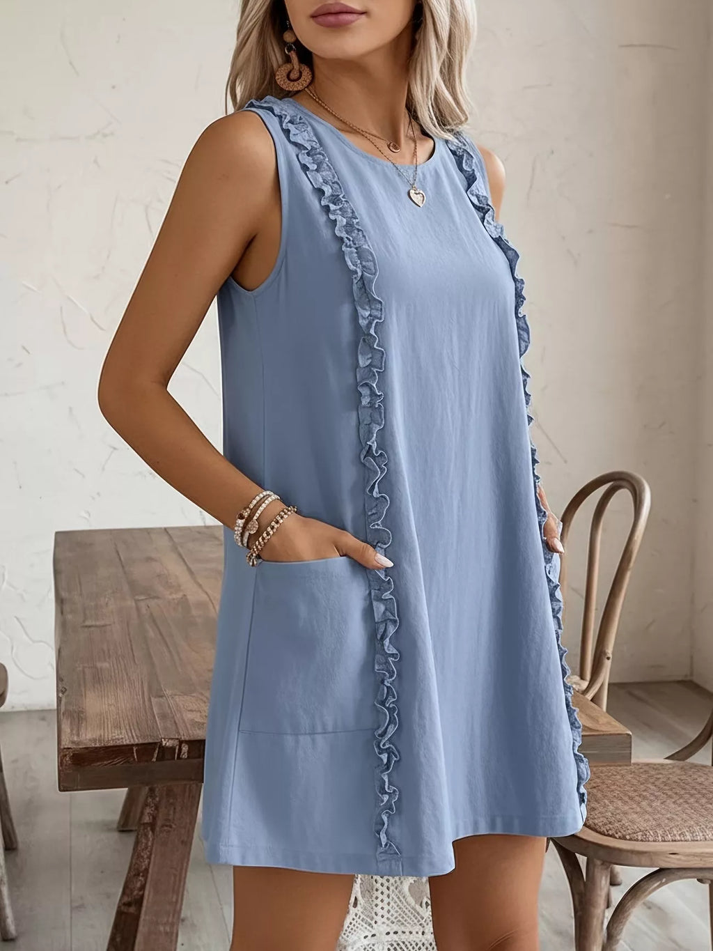 Frill Sleeveless Round Neck Dress (11)