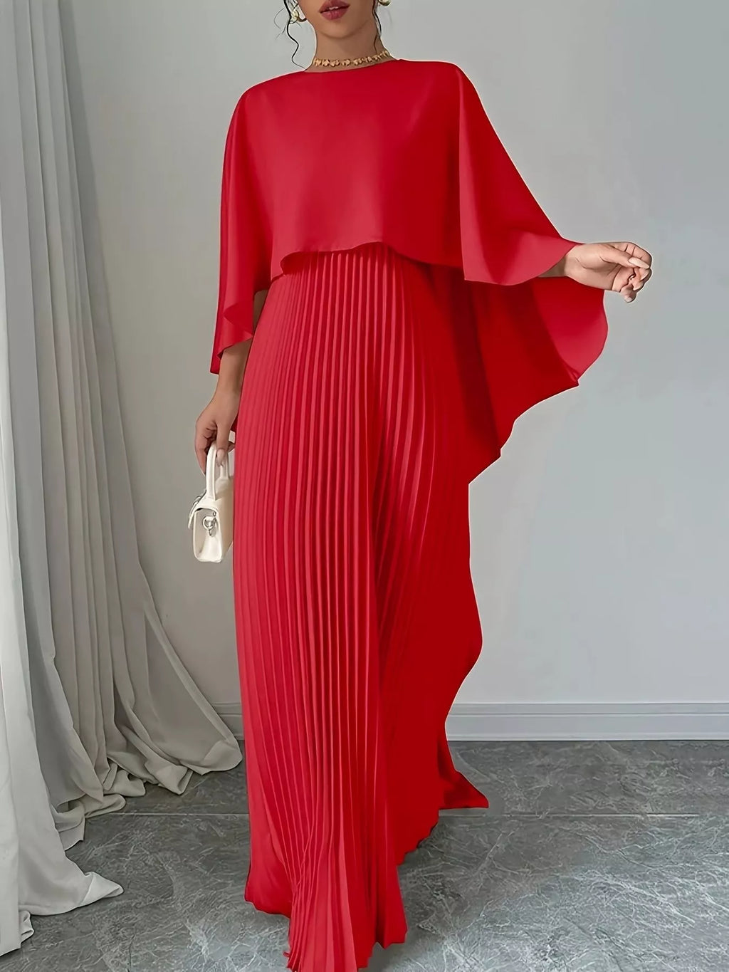 Cape Pleated Maxi Dress (11)