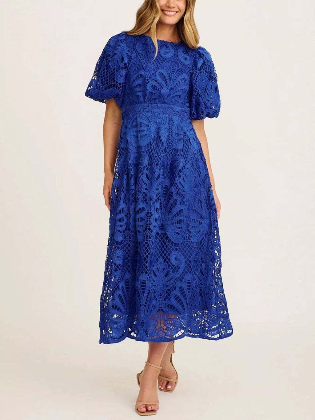 Lace Puff Sleeve Midi Dress (2)