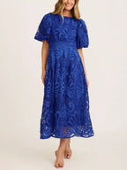 Lace Puff Sleeve Midi Dress (2)